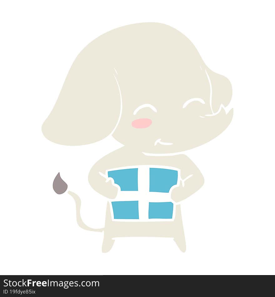 cute flat color style cartoon elephant with gift