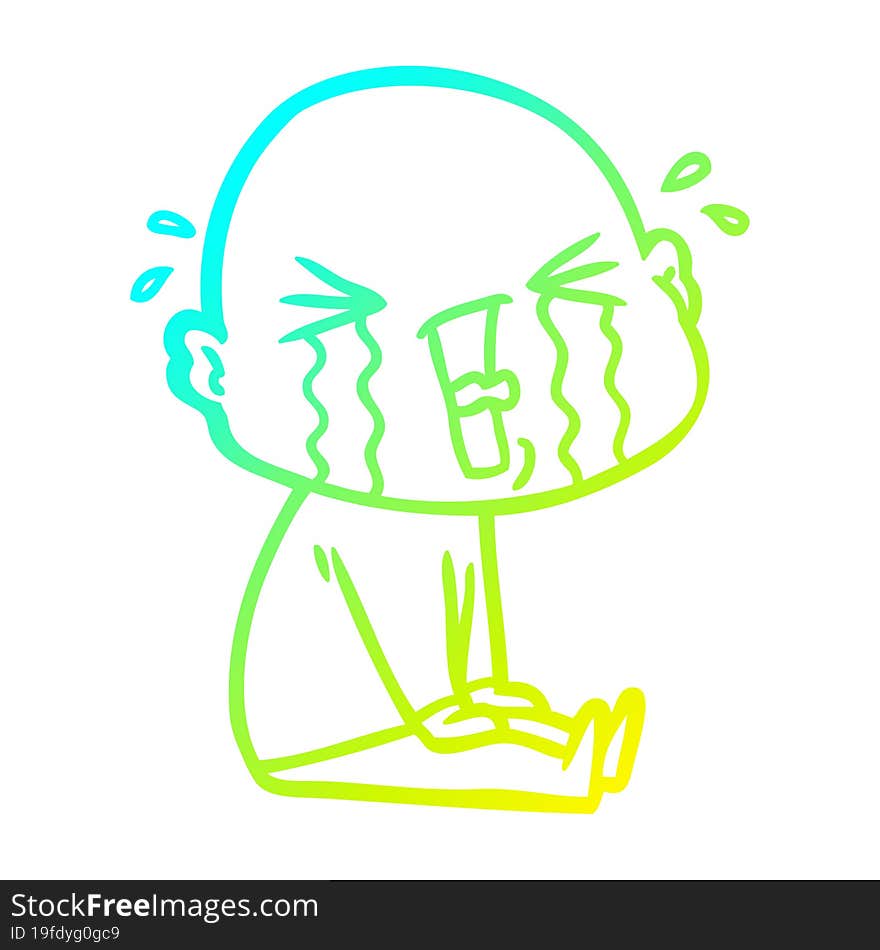 cold gradient line drawing cartoon crying bald man