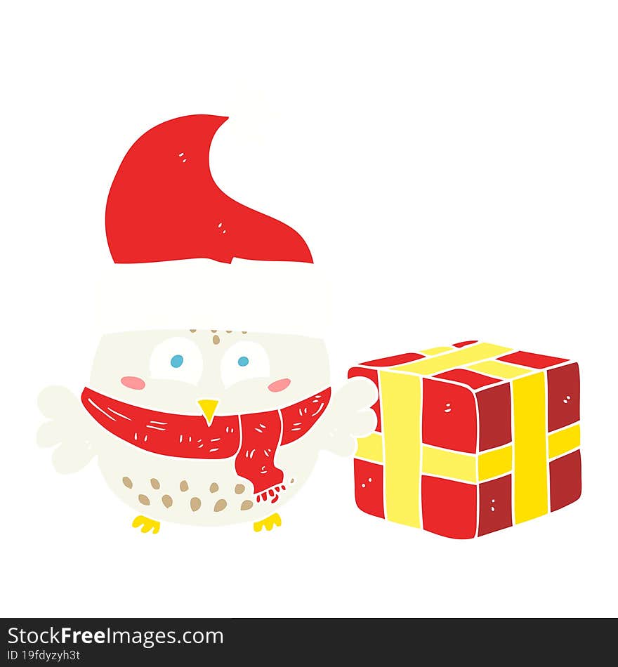 flat color illustration of christmas owl. flat color illustration of christmas owl