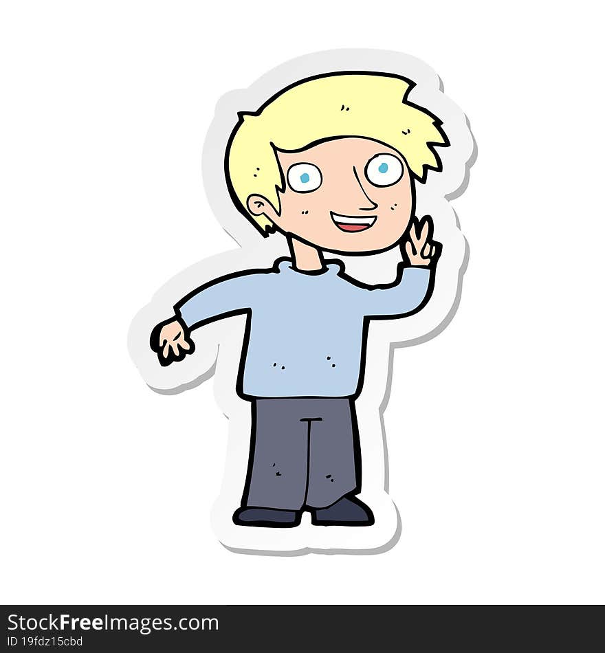 sticker of a cartoon boy posing for photo