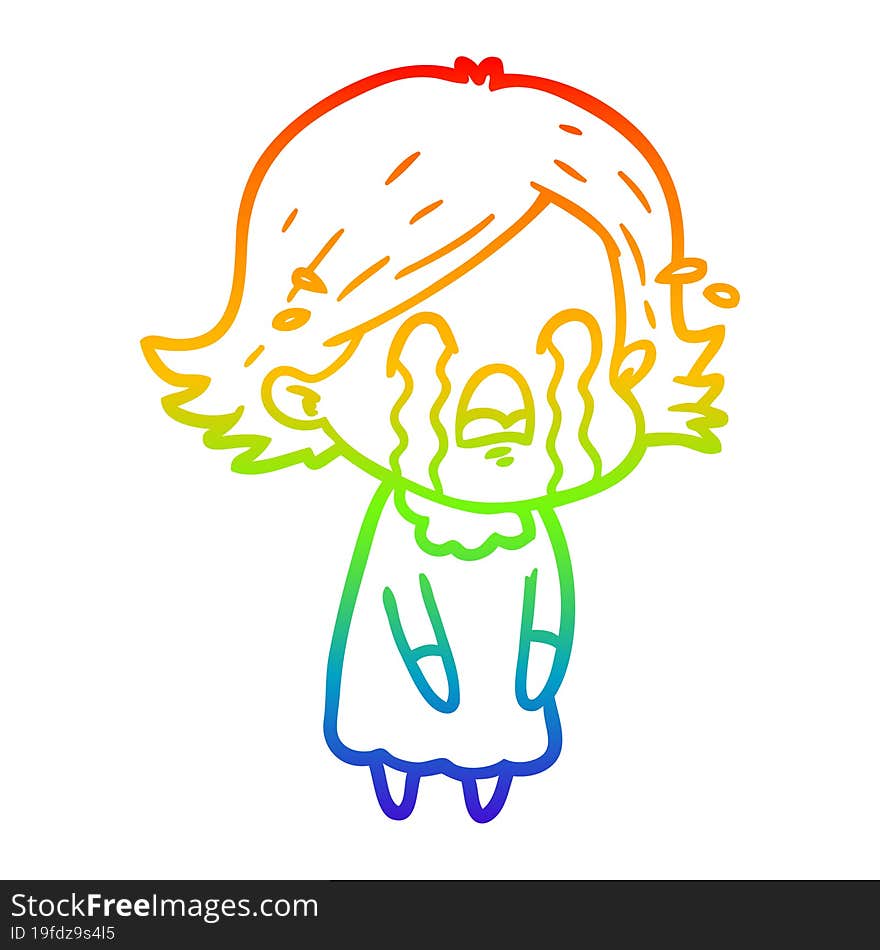 rainbow gradient line drawing of a cartoon woman crying