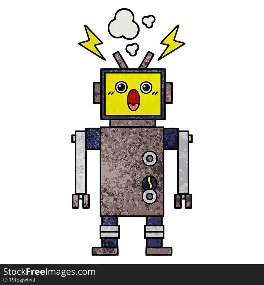 retro grunge texture cartoon malfunctioning robot