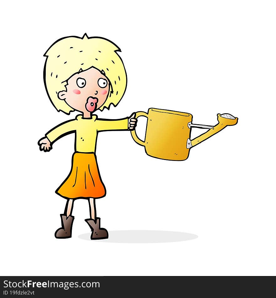 cartoon woman with watering can