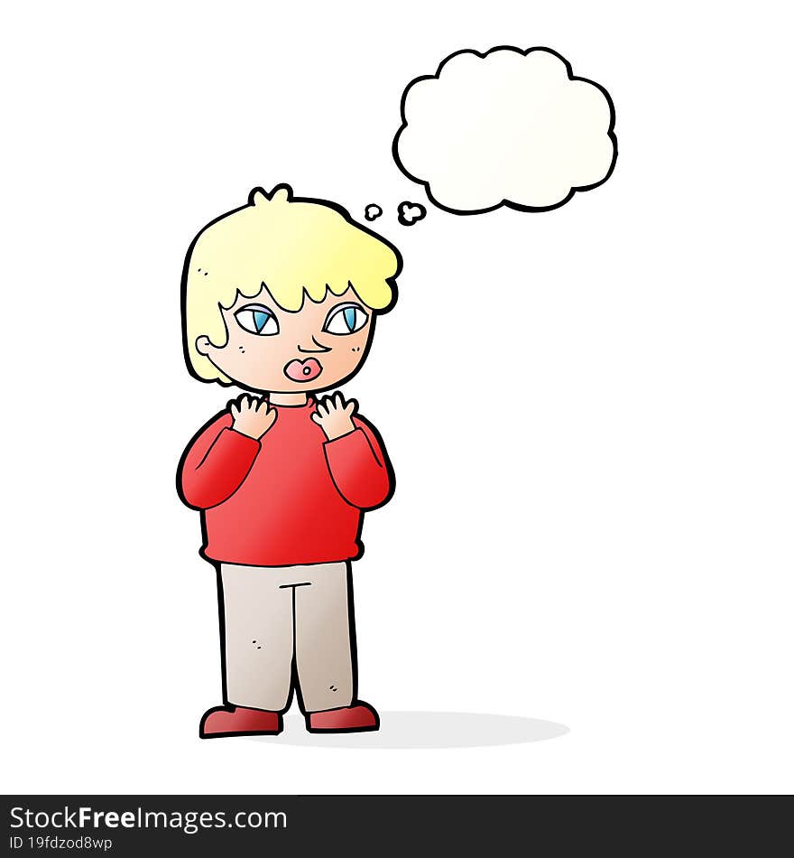 cartoon worried person with thought bubble