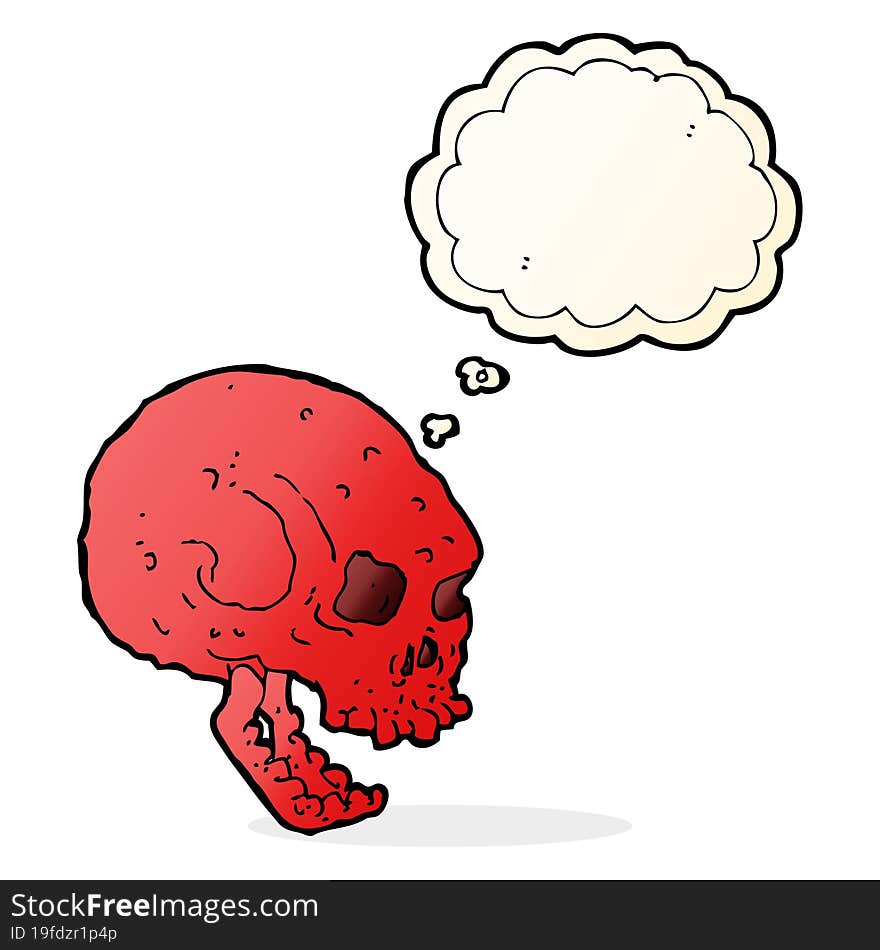 cartoon spooky skull with thought bubble