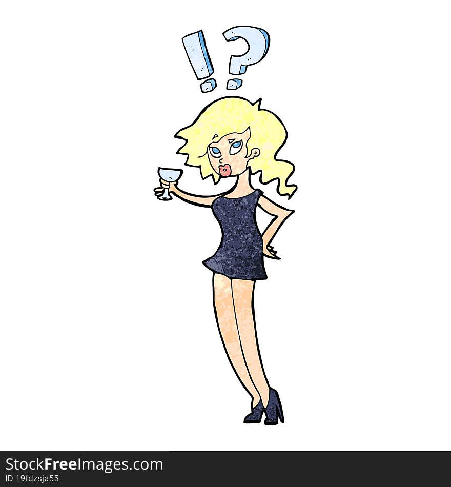 Cartoon Confused Woman With Drink