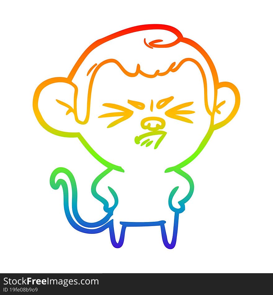 Rainbow Gradient Line Drawing Cartoon Annoyed Monkey