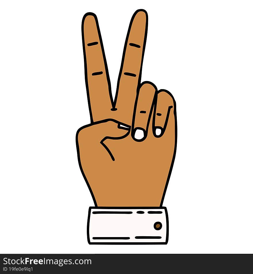 Retro Tattoo Style peace symbol two finger hand gesture. Retro Tattoo Style peace symbol two finger hand gesture