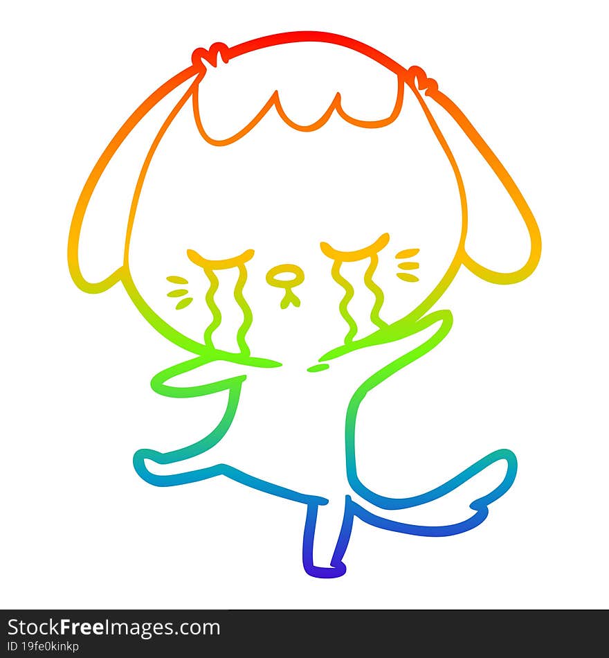 Rainbow Gradient Line Drawing Cartoon Dog Crying