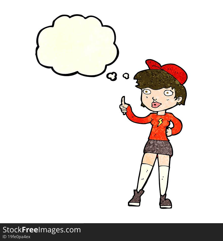 Cartoon Skater Girl Giving Thumbs Up Symbol With Thought Bubble