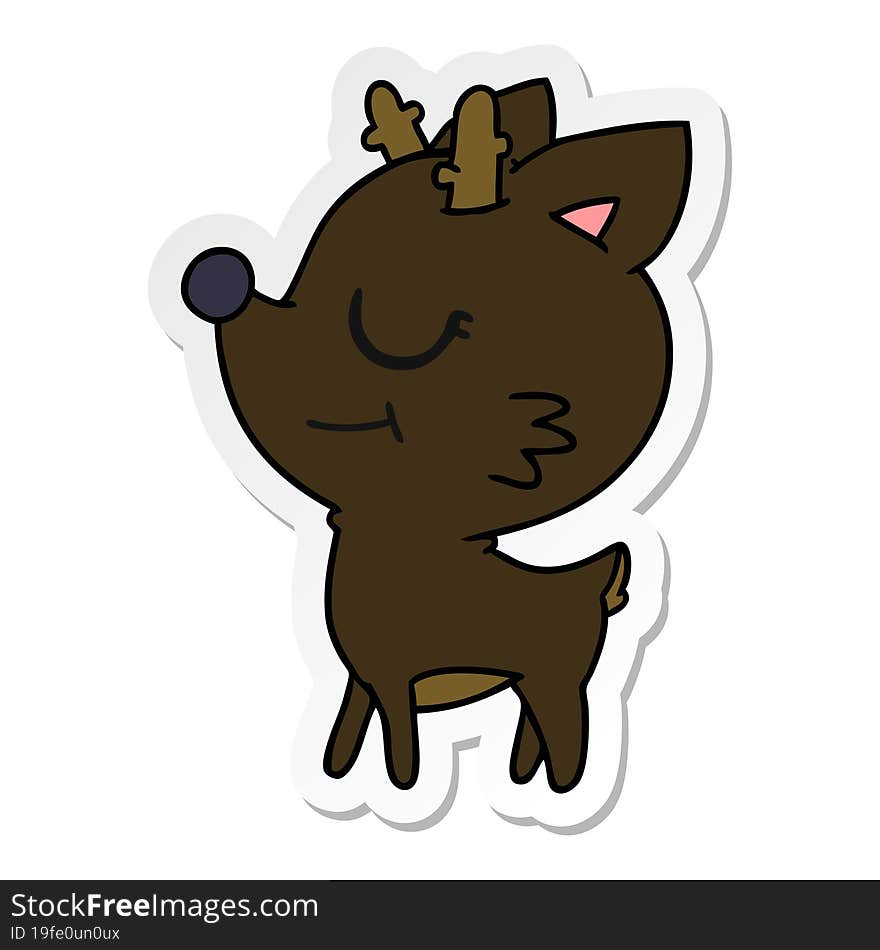 Sticker Cartoon Of Cute Red Nosed Reindeer