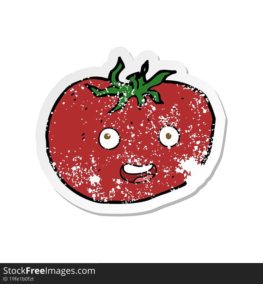 retro distressed sticker of a cartoon tomato