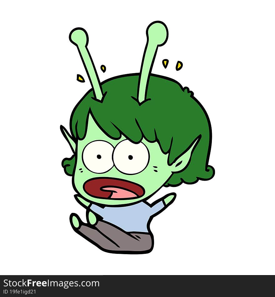 cartoon shocked alien girl. cartoon shocked alien girl