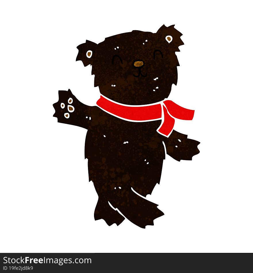 Cartoon Waving Teddy Black Bear