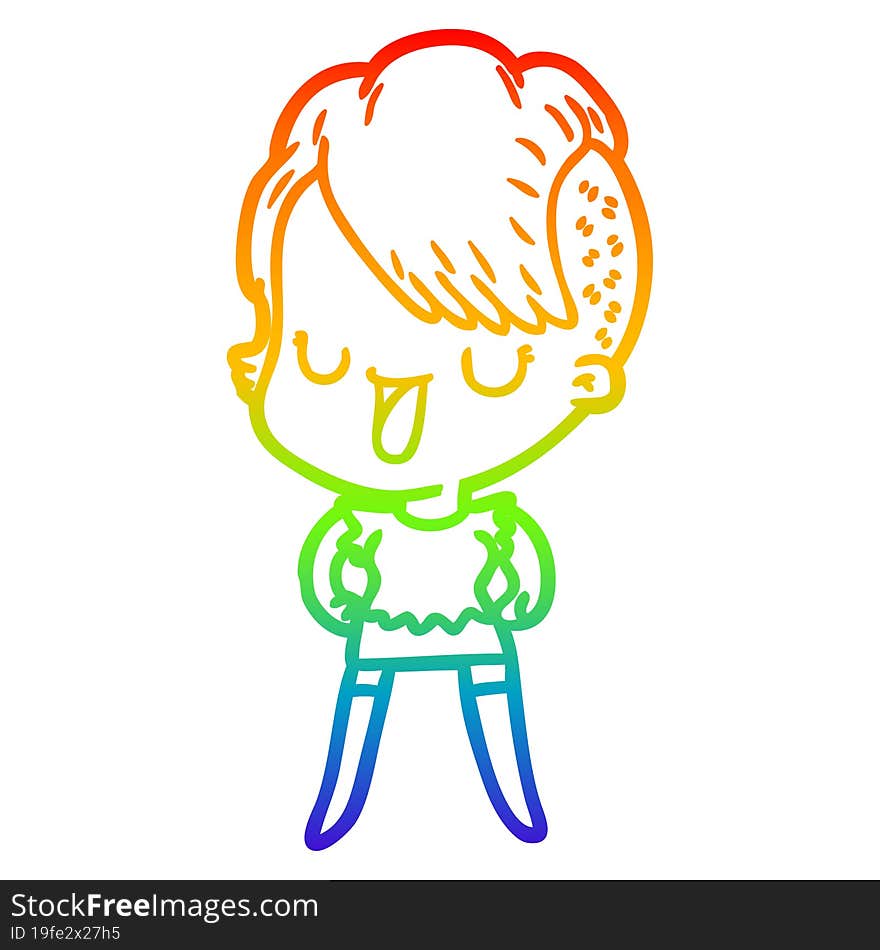 rainbow gradient line drawing cute cartoon girl with hipster haircut