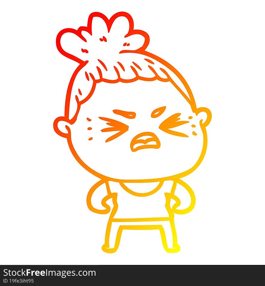 warm gradient line drawing cartoon angry woman