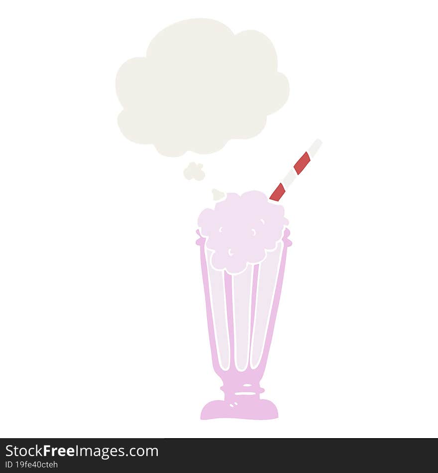 cartoon milkshake and thought bubble in retro style