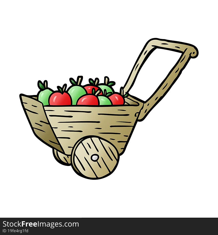 cartoon cart full of fresh apples. cartoon cart full of fresh apples