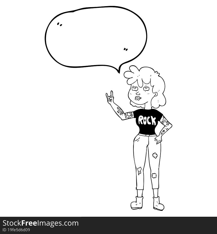 freehand drawn speech bubble cartoon rocker girl