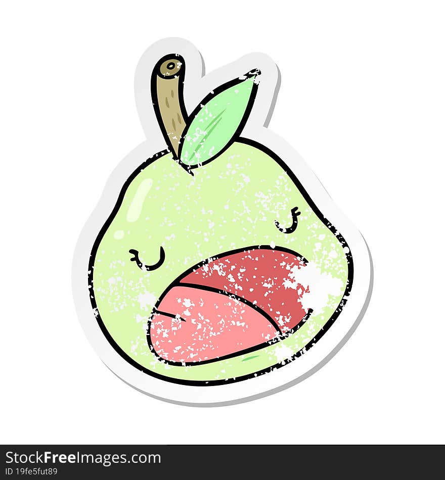 distressed sticker of a cartoon pear