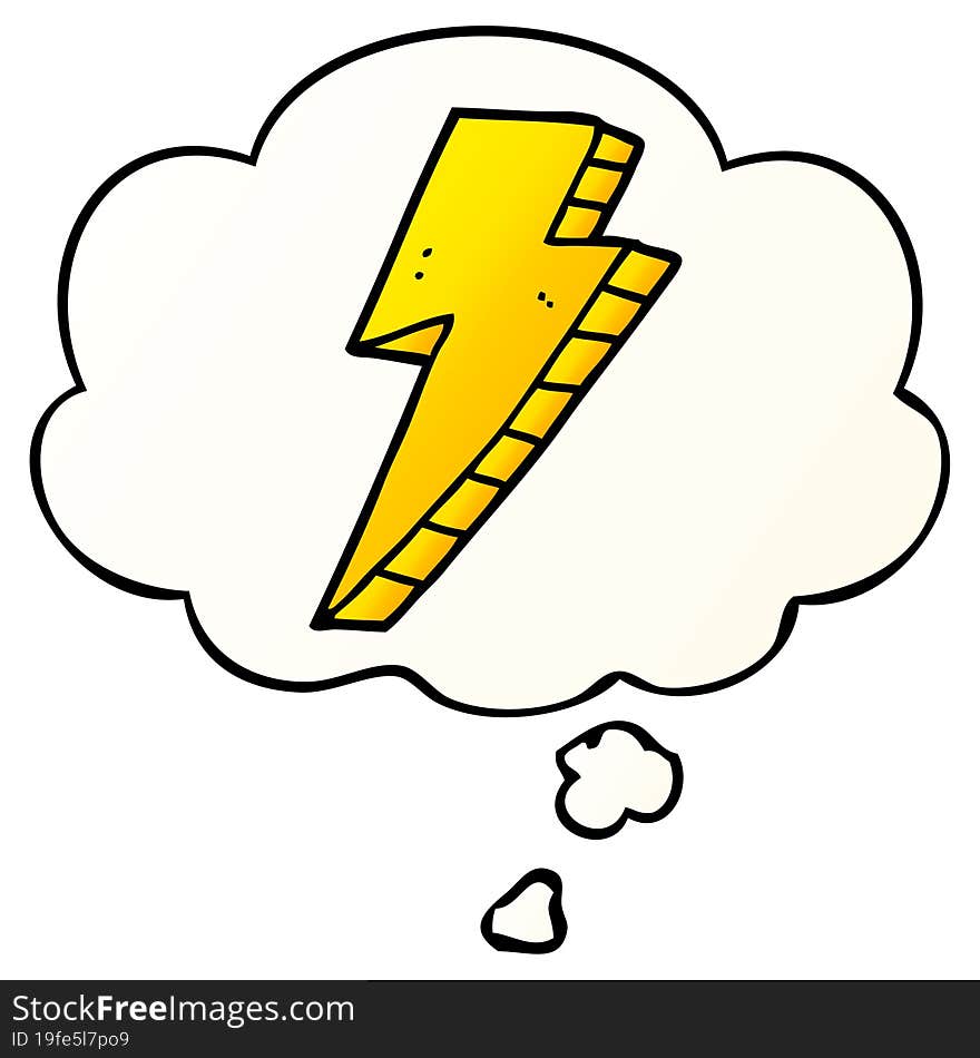 cartoon lightning bolt and thought bubble in smooth gradient style