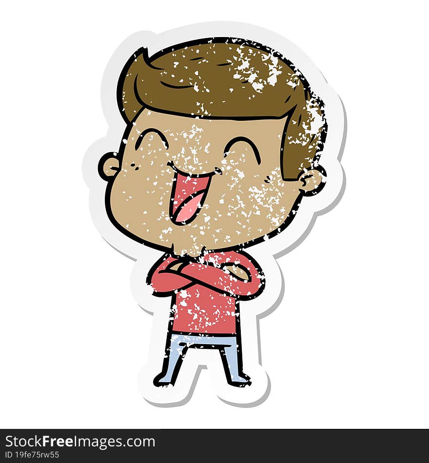 distressed sticker of a cartoon man laughing