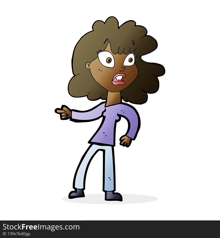 Cartoon Worried Woman Pointing