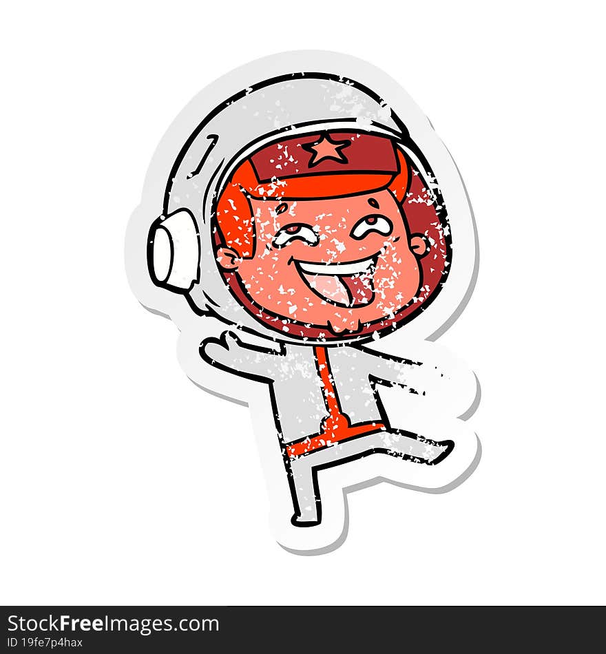 Distressed Sticker Of A Cartoon Happy Space Man