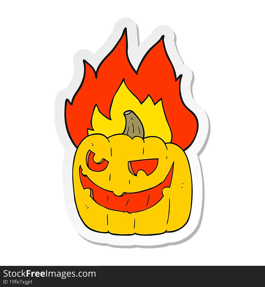 Sticker Of A Cartoon Flaming Halloween Pumpkin