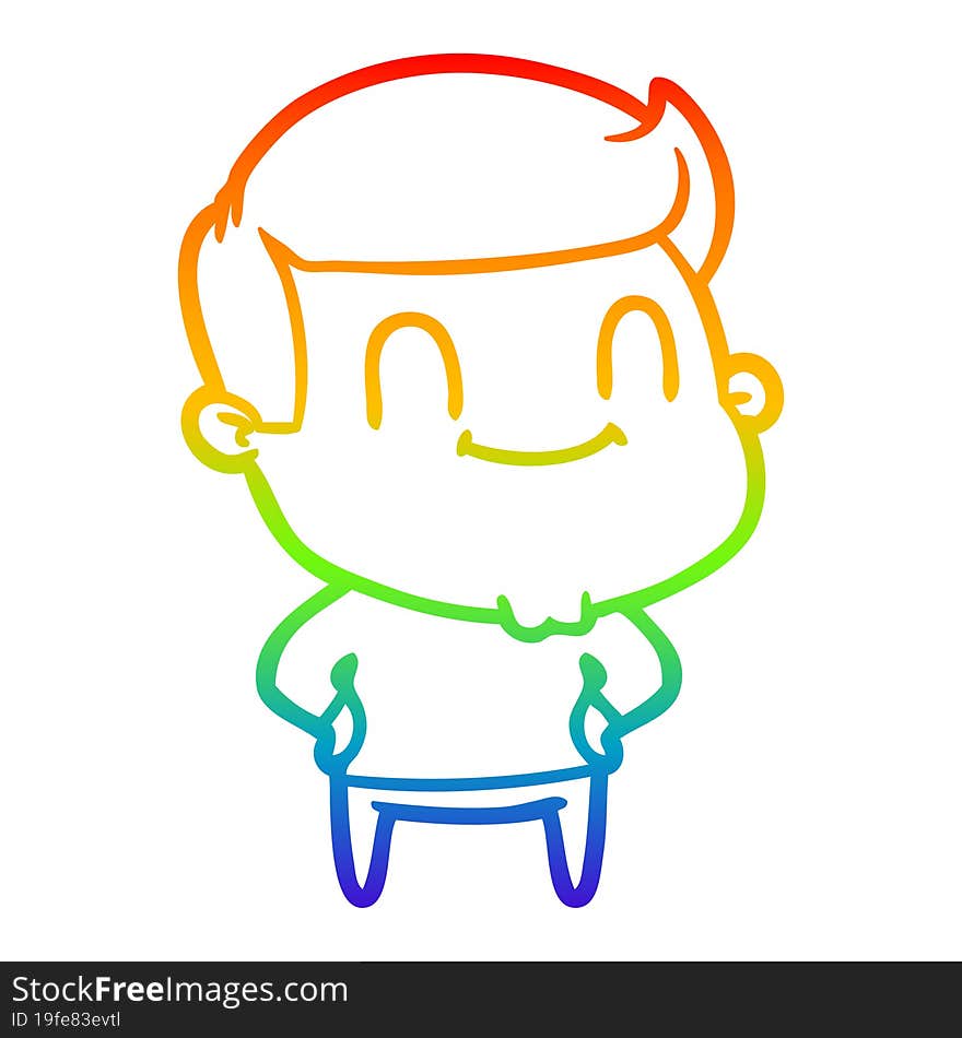 rainbow gradient line drawing of a cartoon happy man