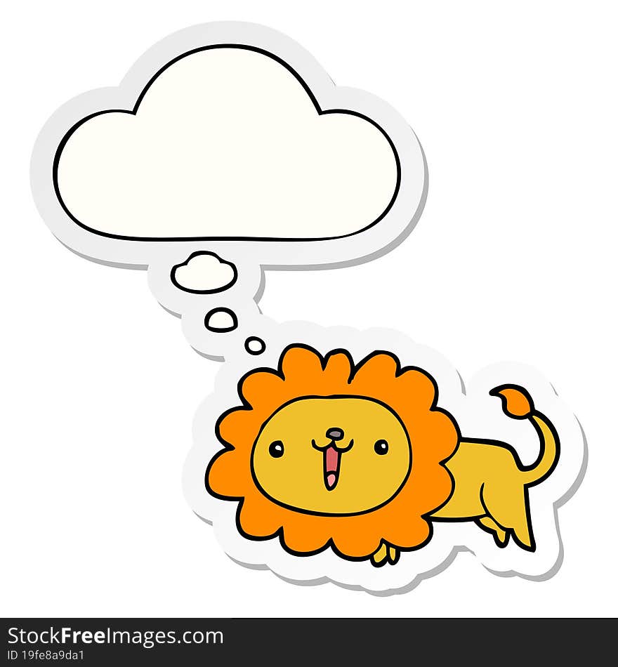 cute cartoon lion and thought bubble as a printed sticker