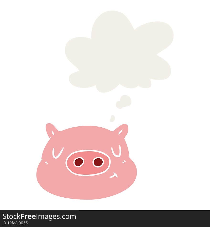 cartoon pig face with thought bubble in retro style