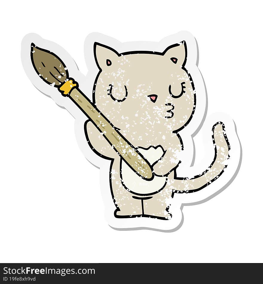 distressed sticker of a cute cartoon cat