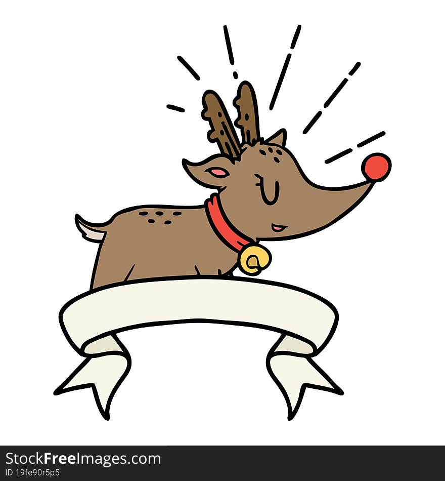 banner with tattoo style christmas reindeer