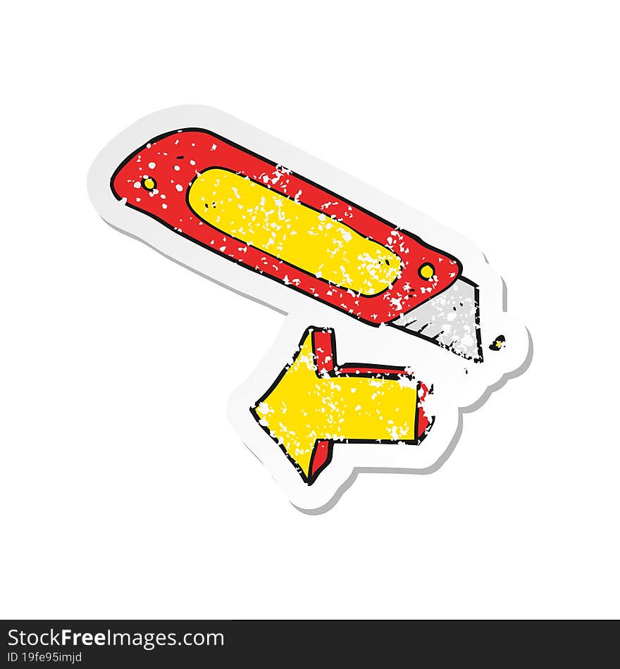 retro distressed sticker of a cartoon construction knife