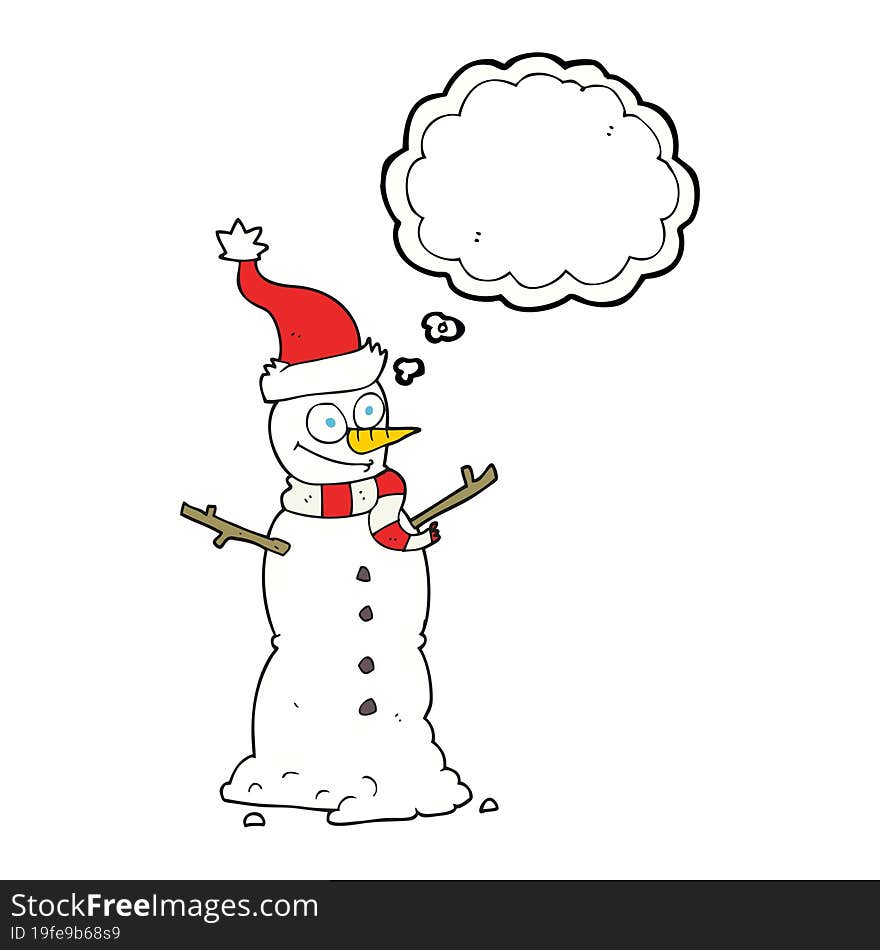 freehand drawn thought bubble cartoon snowman