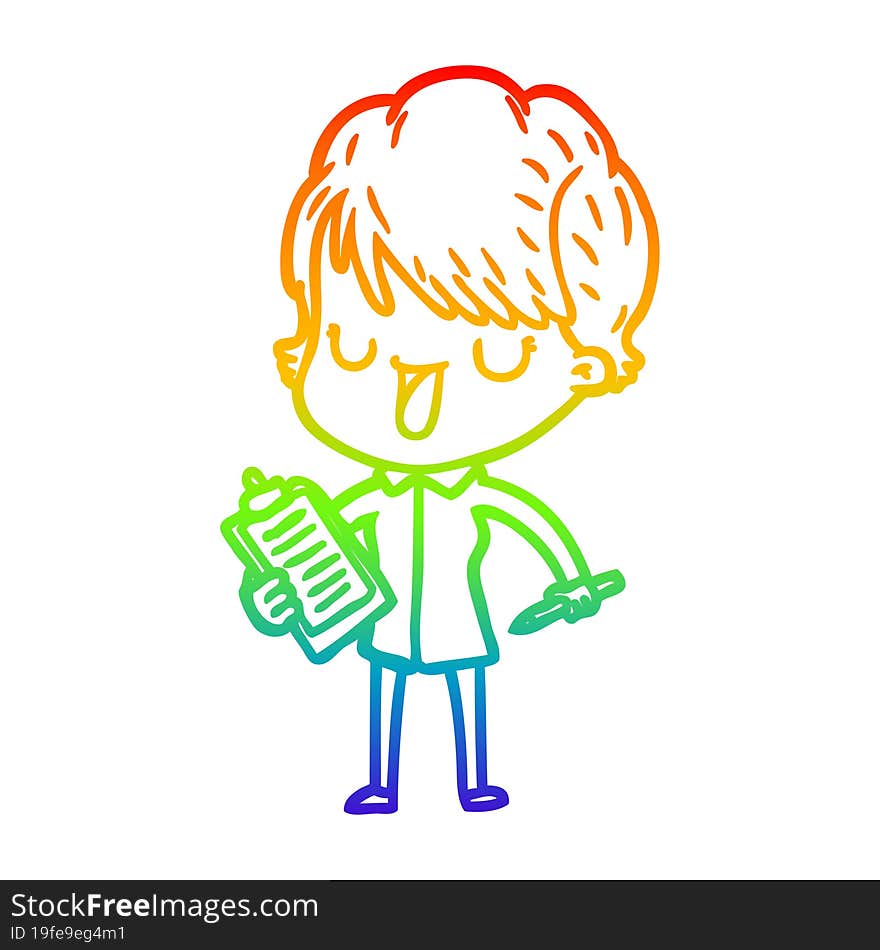 rainbow gradient line drawing of a cartoon woman talking