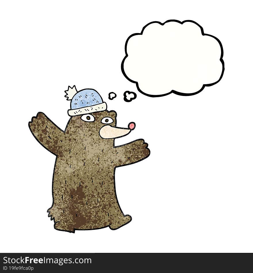 thought bubble textured cartoon bear wearing hat