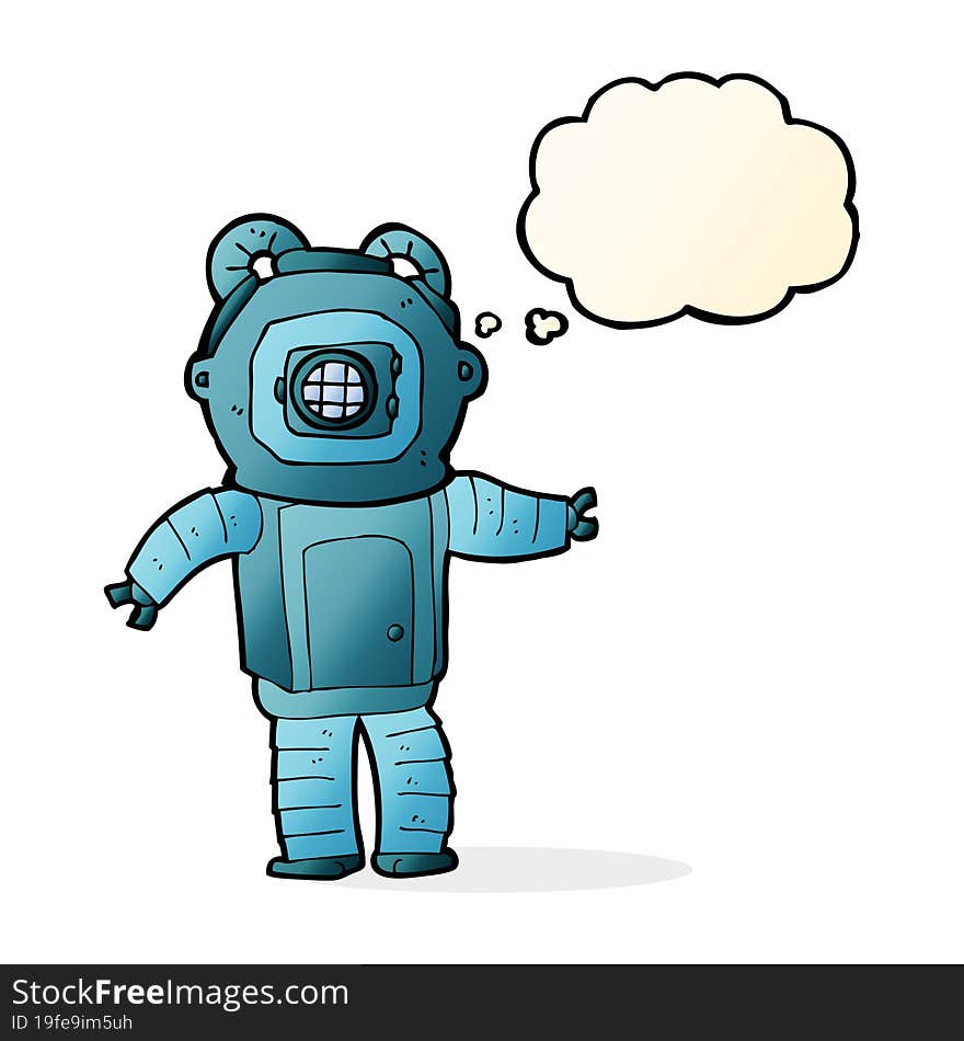 Cartoon Deep Sea Diver  With Thought Bubble