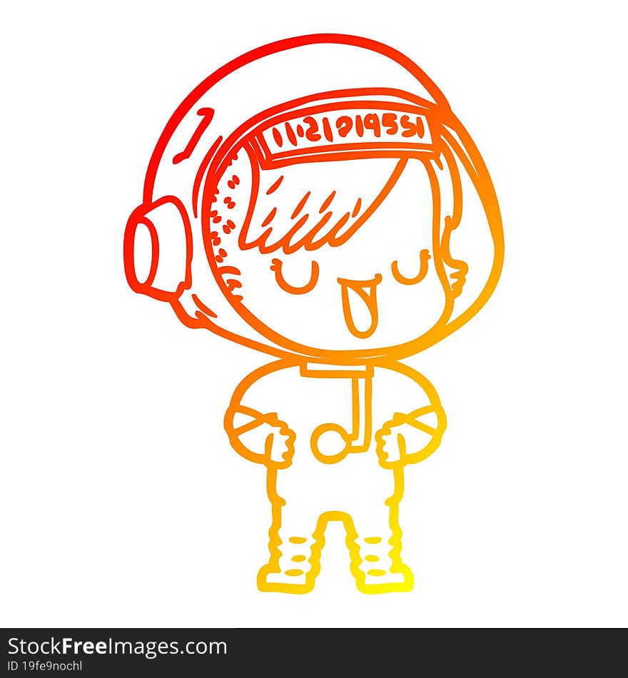 warm gradient line drawing of a cartoon astronaut woman