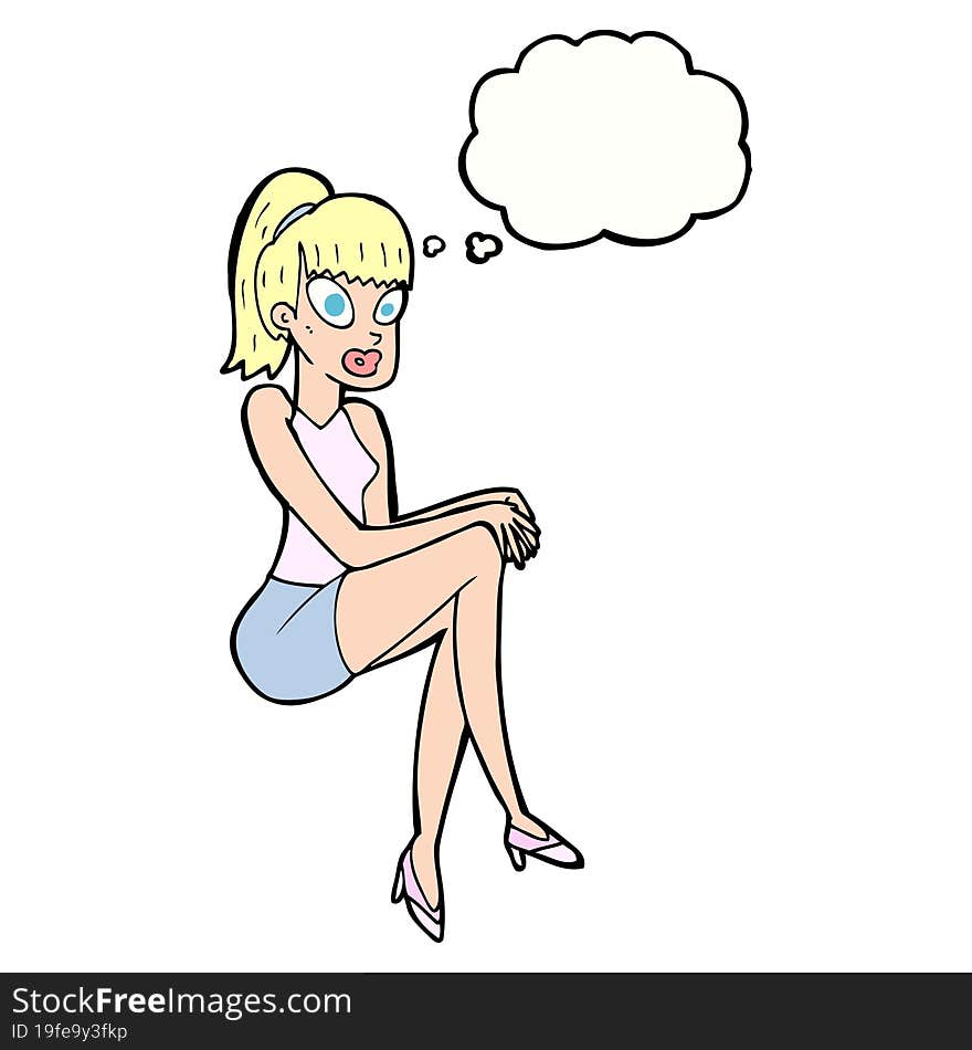 cartoon pretty woman with thought bubble