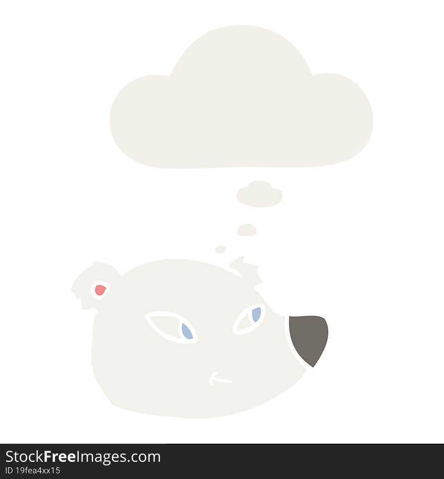 cartoon polar bear face and thought bubble in retro style