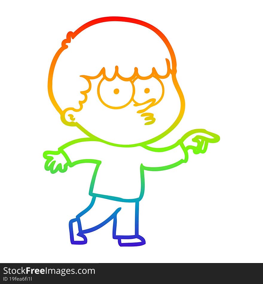 rainbow gradient line drawing cartoon curious boy