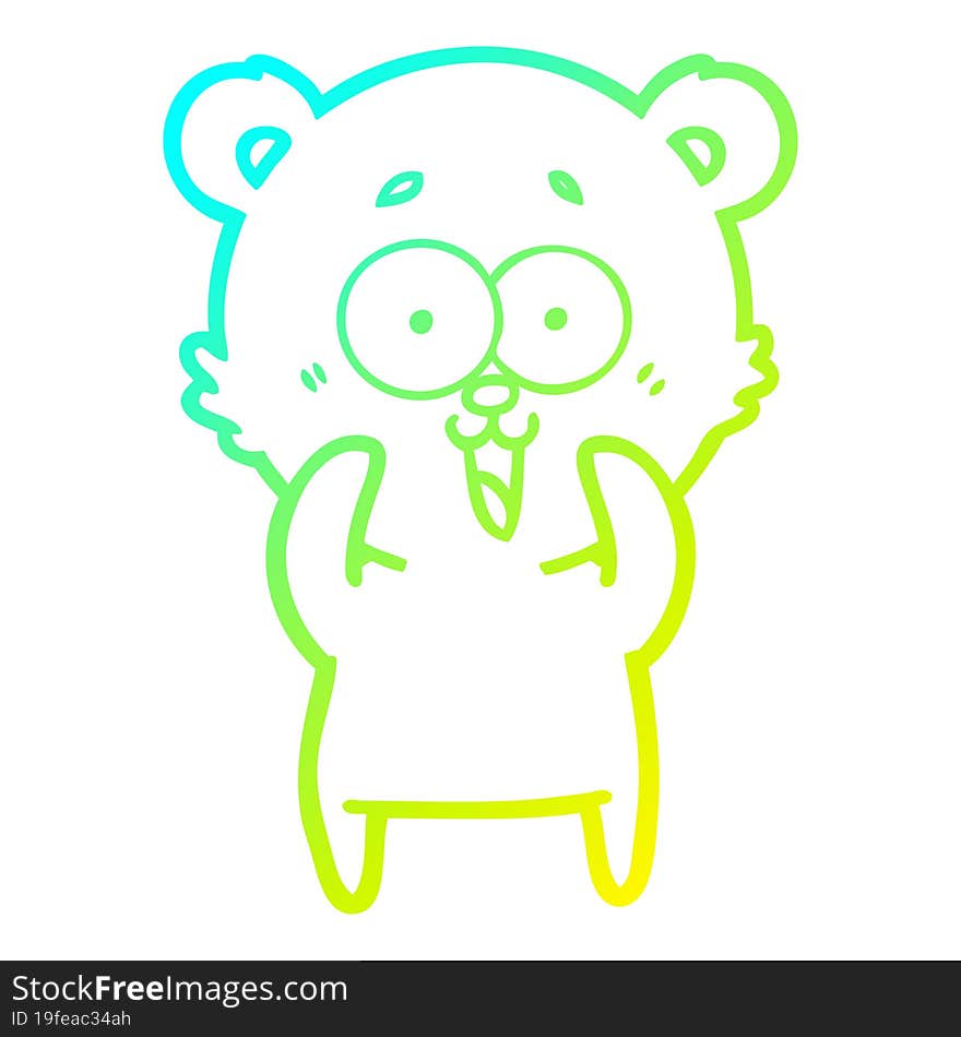 cold gradient line drawing laughing teddy  bear cartoon