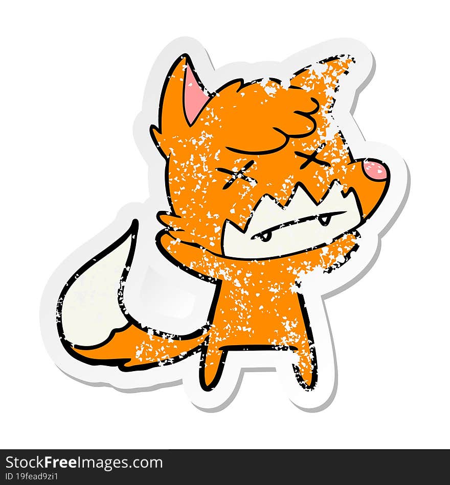 Distressed Sticker Of A Cartoon Cross Eyed Fox