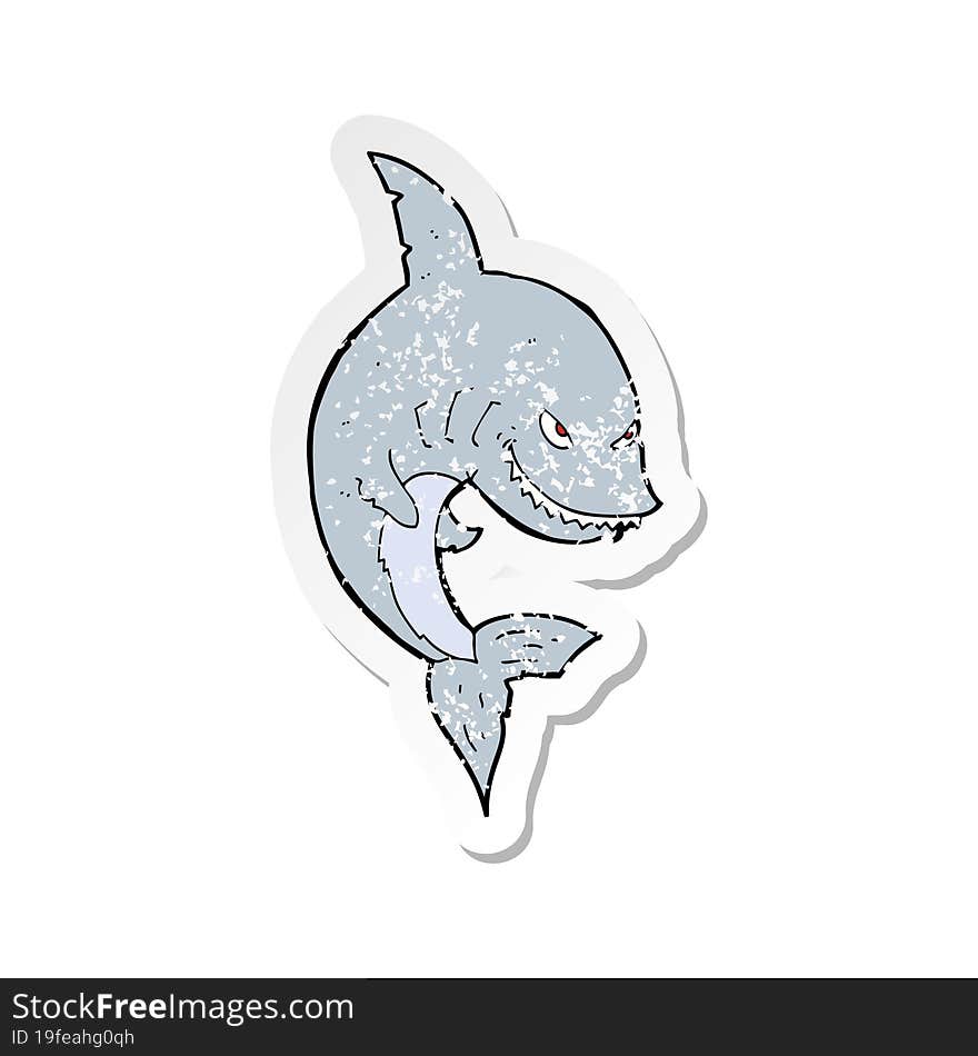 Retro Distressed Sticker Of A Funny Cartoon Shark