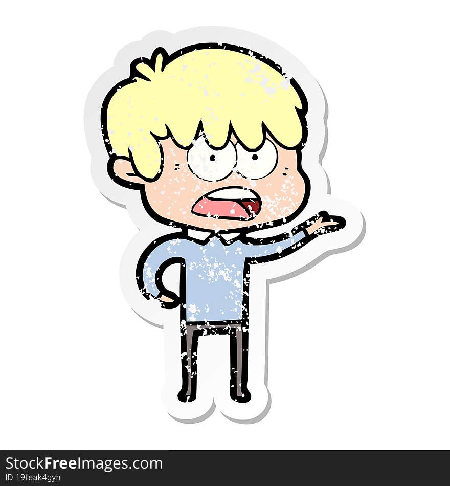 Distressed Sticker Of A Worried Cartoon Boy