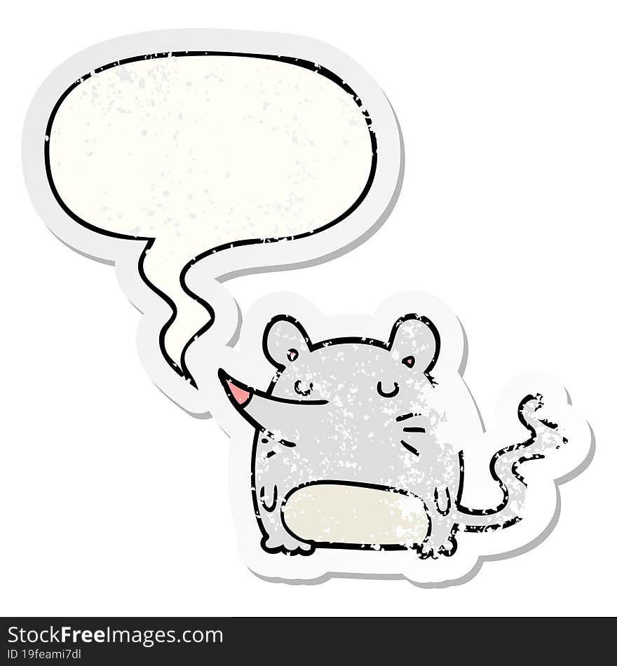 cartoon mouse and speech bubble distressed sticker