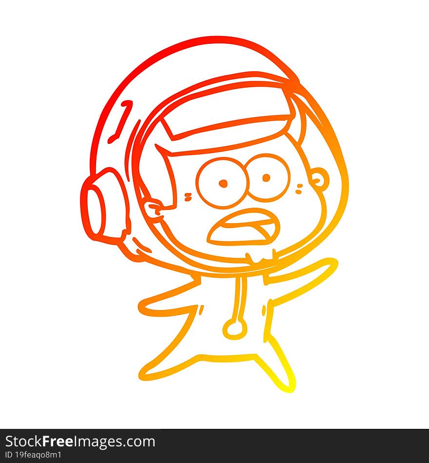 Warm Gradient Line Drawing Cartoon Surprised Astronaut