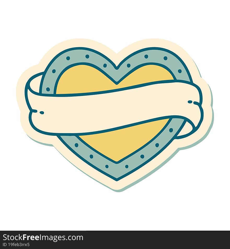 sticker of tattoo in traditional style of a heart and banner. sticker of tattoo in traditional style of a heart and banner